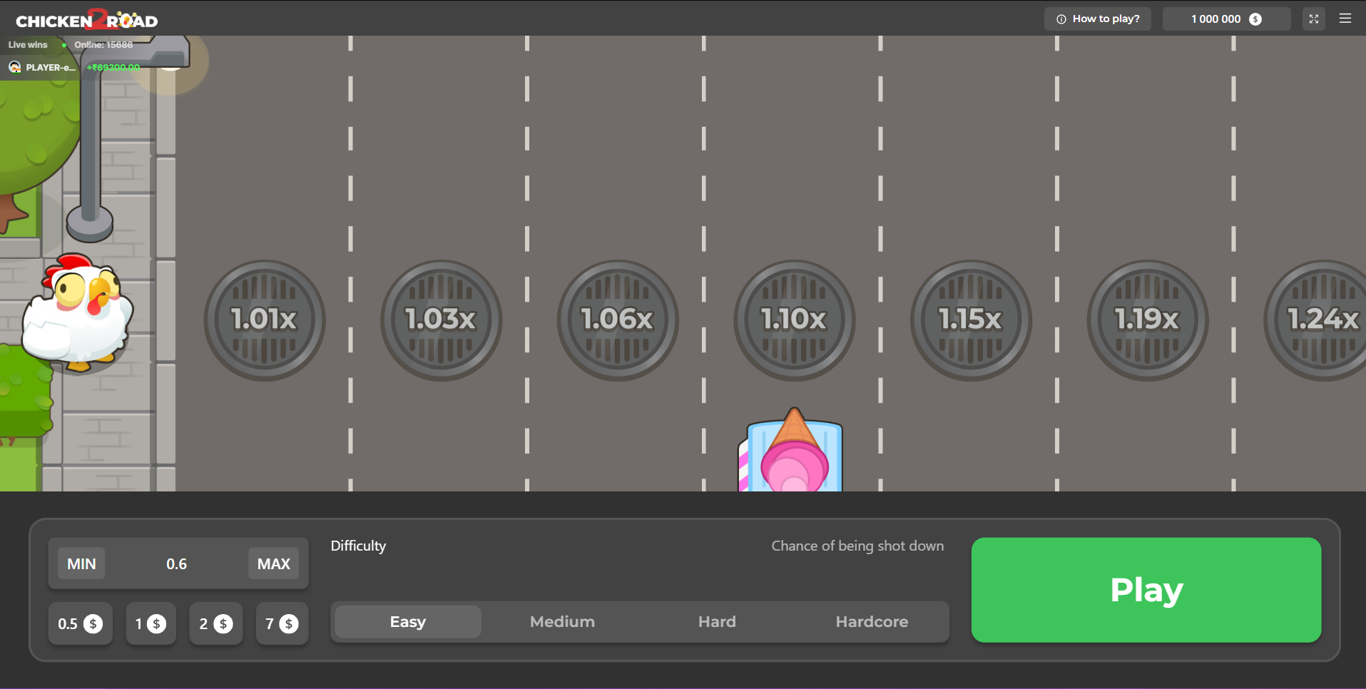 Chicken Road 2 gameplay in Easy mode